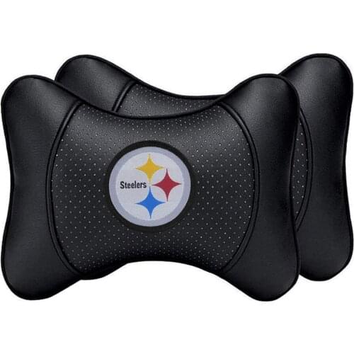 CARLANGEE 2PCS Black Leather Universal Breathable Car Neck Pillow Auto Headrest Cushion Pillow