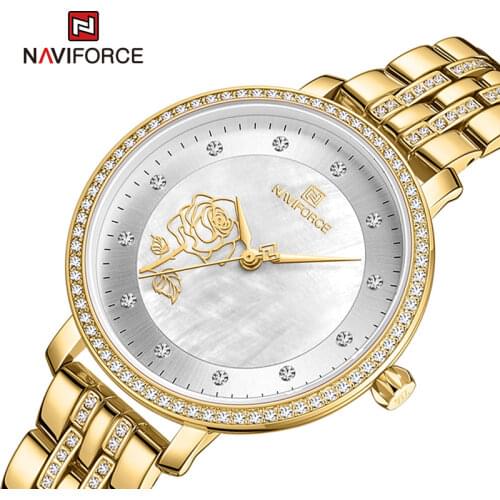 Luxury Brand NAVIFORCE Elegant Watches for Women Fashion Gold Ladies Quartz Wristwatch With Diamonds Waterproof Bracelet Clock