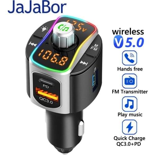 JaJaBor FM Transmitter Wireless Handsfree Car Kit FM Modulator Tf Card U Disk Playback With Atmosphere Light Car MP3 Player