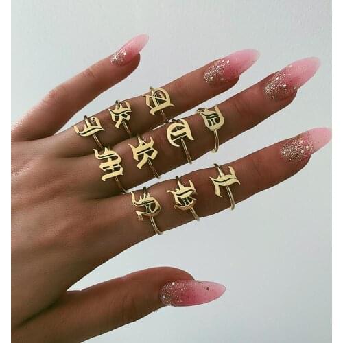 Noelia 2021 Personalized Custom Letter Ring Ancient English Name Custom Ring Golden Punk Hip Hop Jewelry Fashion Gift