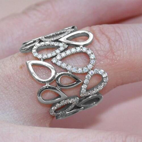 Personality Unique Design Hollow Water Drop Ring White Zircon Cocktail Party Womens Ring Bridal Jewelry Engagement Ring Gifts