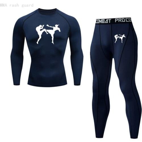 Compression sportswear Mens Wear Pants Sweatshirt Fitness MMA Mens Clothing Winter First layer Thermal Set Warm Sweat Suit