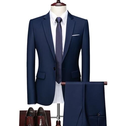 Mens Suit 2 Piece Set Blazers Pants Classic Business Gentleman Formal Groom Wedding Dress Plus Size High Quality Suit 6XL