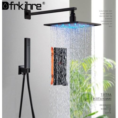 Matte Black LED Digital Display Shower Faucet RainShower Bathtub Shower Tap Hot And Cold Mixer Concealed Installation Shower Set