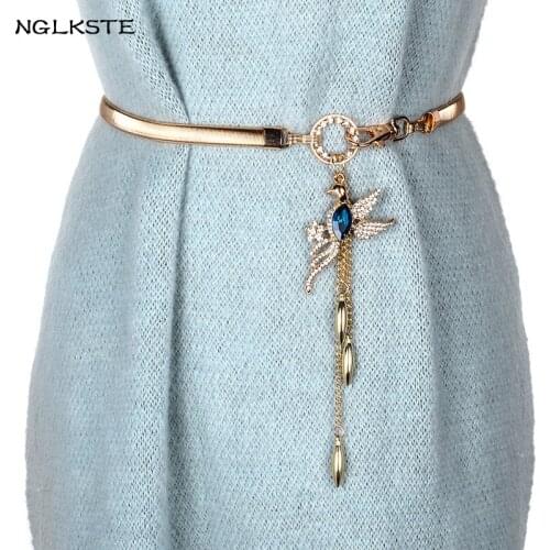 Fashionable woman of fine elegant peacock Diamond Pendant belt elastic belt Sweet style skirt collocation Ms. waist belt strap