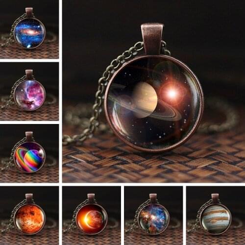 Charming Nebula Necklace Galaxy Space Glass Cabochon Pendant Solar System Jewelry Space Universe Necklace Milky Way Jewelry