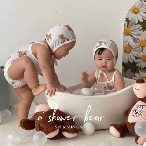 Newborn Infant Baby Sleeveless Cotton Swimsuit Summer New Toddler Boy And Girl Cartoon Bear Pattern Cute Childrens Swimsuit