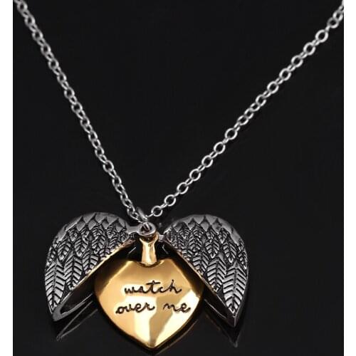 Angel Wings Heart Shaped Openable Necklace watch over me Necklace For Women Romantic Valentines Day Gift Jewelry Accessories