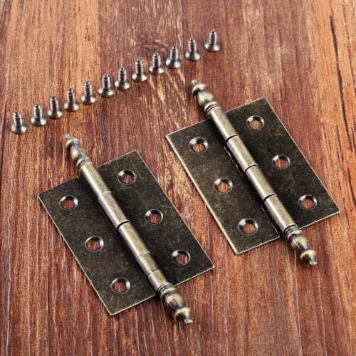 2Pcs Antique 6 Hole Jewelry Box Decorative Hinge Furniture Hinge Cabinet Drawer Door Butt Hinge Furniture Hardware with Screws