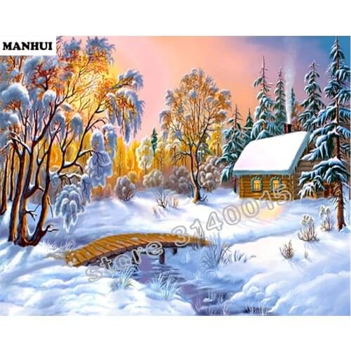 Snowy Chalet Full Diamond embroidery Diy Diamond painting house Diamond mosaic square icon Paste the whole picture BCD057