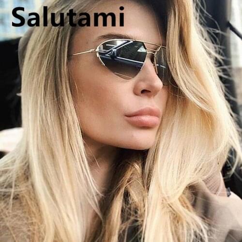 Half Frame Alloy Cat Eye Sunglasses For Women 2020 New Luxury Brand Gradient Sun Glasses Men Vintage Pilot Goggle Flat Shades