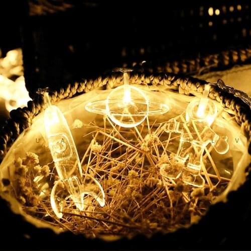 LED Garland Fairy Light String Night Light Outer Space Astronauts Spaceship Rocket Lamp String Mars Kid Bedroom Party Decor Lamp