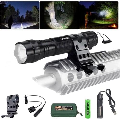 500 Yards White 1000Lumens T6 LED Flashlight Coyote Hog Predator Hunting Lantern Torch Rifle Mount Mount Remote Pressure Switch