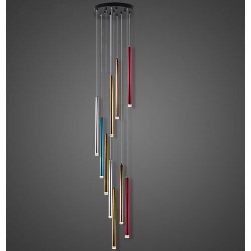 LED chandelier lights tubular long Design 10heads Luxury Modern Aviation Aluminum LivingRoom Stair light Bright Metallic Color
