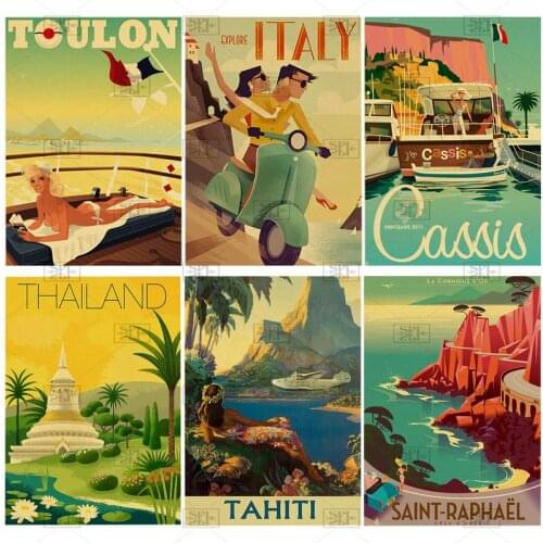 Travel Cities Plaque Metal Signs Vintage Poster Italy Japan Thailand Tahiti Landscape Retro Plate Art Painting Home Bar Pub Club