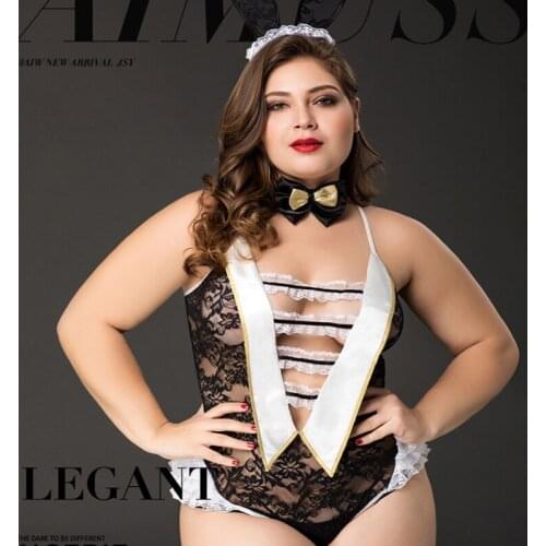 Body sexy Plus Size Lace sexy transparent one-piece deep V sexy lingerie Cosplay rabbit and cat girl costume