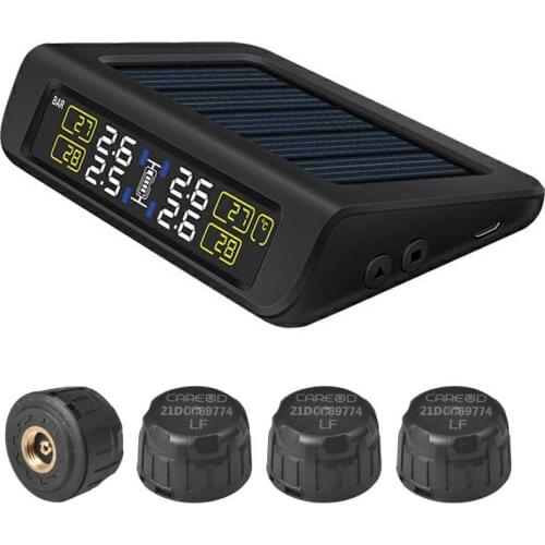 Smart Wireless Solar Car Tire Pressure with 3 Seconds Response Built-in and External TPMS 0-8 Bar High Temperature Resistance