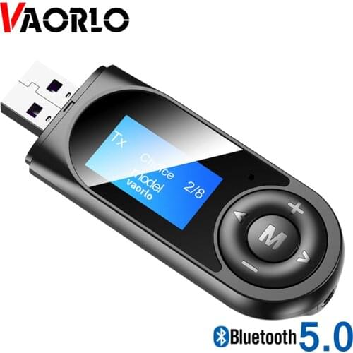 VAORLO NEW LCD Display Bluetooth 5.0 Audio Transmttter Receiver With Mic For TV PC Car Stereo USB 3.5MM AUX RCA Wireless Adapter