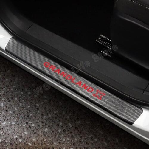 4 Pcs Car Door Threshold Carbon Fiber Scuff Plate Sticker for Opel Grandland X Auto Logo Sill Protector