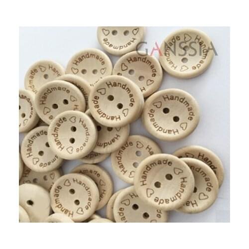 50pcs/lot Round Natural wooden 2 holes buttons, Handmade love wood button, Accssories sewing button (ss-1039)