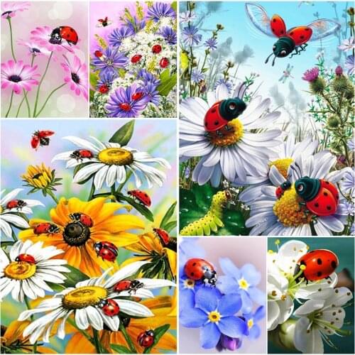 5D DIY Diamond Painting Ladybug Full Drill Mosaic Embroidery Gift Cross Stitch Kit Rhinestone Home Decor Flower Art Picture Wall