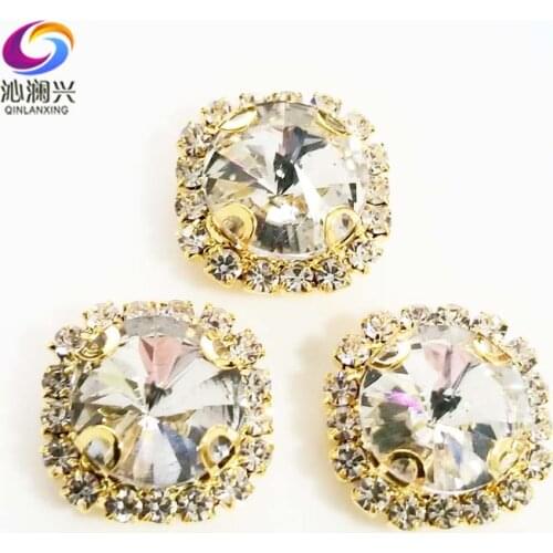 8mm/10mm/12mm/14mm/16mm/18mm Round shape top glass crystal rhinestones with hole,white sew on stone for Diy Clothing accessories