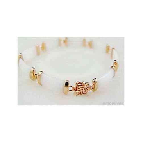 White Natural stone Yellow Link Luck Fortune Clasp Bangle Bracelet style Fine jewe Noble 100% 5.26 -Bri