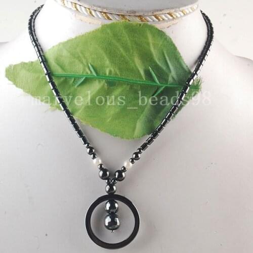 Free shipping Fashion Jewelry Black Non-Magnetic Hematite Round Necklace 18" SG6156