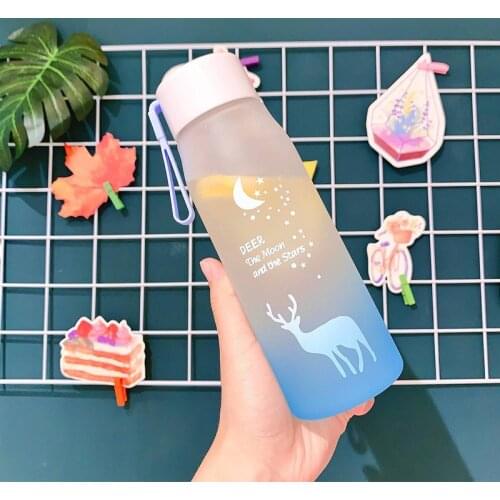560ML Cartoon Deer Water Bottle Bpa Free Cute Childrens Drinking Bottle with Portable Rope Travel Sports Bottles Matte Milk Cup