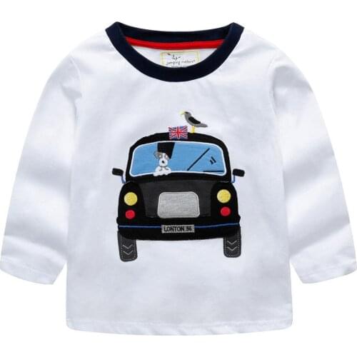Jumping Meters Car white Long Sleeve Tops Clothes 2018 Brand Engineering Kids T-shirts Clothing Children Shirts Autumn Cotton