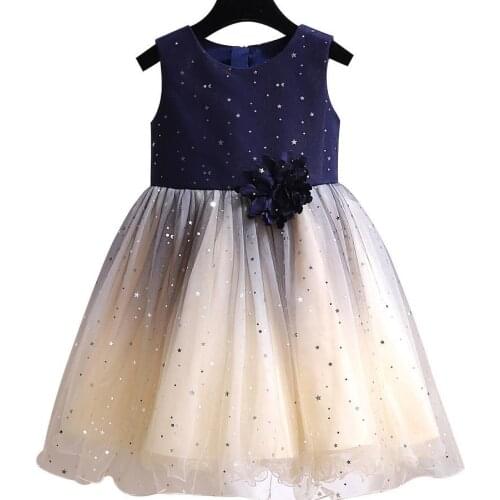 Baby Girls Princess Dress Lace Summer Sky Sequined Children Sleeveless Dress Floral Party Clothing Kids Dress for Girls Clothes