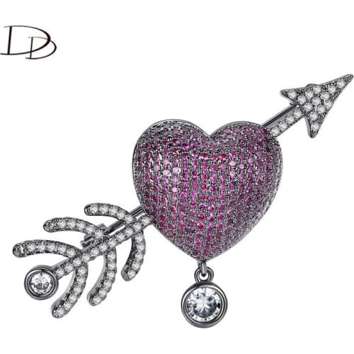 DODO Cupid Heart Brooches for Women Fashion Career Style Black Gold Color Pins Purple Red AAA Cubic Zircon Inlay Gifts 20G04