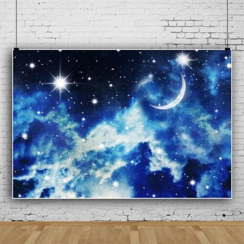 Laeacco Fantasy Starry Backdrops Shiny Star Moon Dreamy Blue Clouds Baby Shower Photocall Poster Photographic Photo Backgrounds