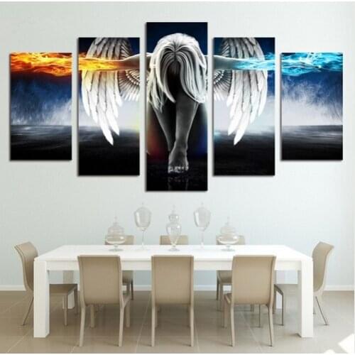 HD Printed Poster Wall Art Modern Pictures 5 Piece Home Decor Angeles Girls Anime Demons With Wings Canvas Painting Frame