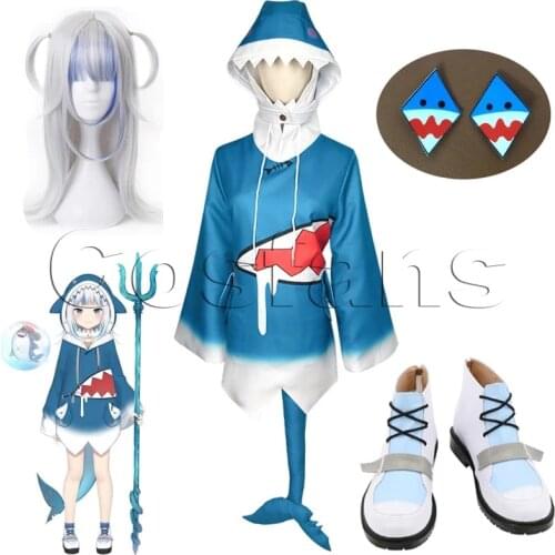 Hololive ENG Gawr Gura Cosplay Costume Shark Hat Suit HololiveEN Anime Costumes Women Cute Blue Body Shark Halloween Party