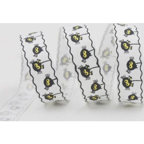 [IuBuFiGo] Halloween 5/8" 16mm Spider Ribbon Allhallowmas Ribbon Grosgrain Printed For Decoration 100yard/lot