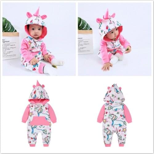 Spring Autumn Girl Pink Unicorn Print Baby Boys Rompers Toddler Warm Cotton Jumpsuits Infant Long Sleeve Outfit Costumes Clothes
