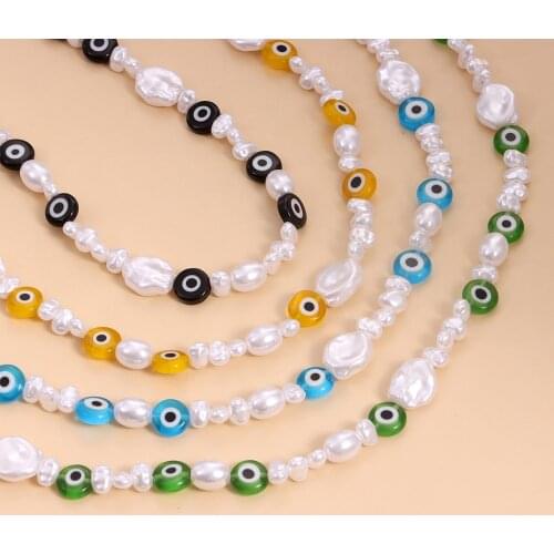 Korean Irregular Pearl Turkish Evil Eye Beads Choker Necklaces for Women Clavicle Chain Colorful Neck Jewelry Girls Party Collar