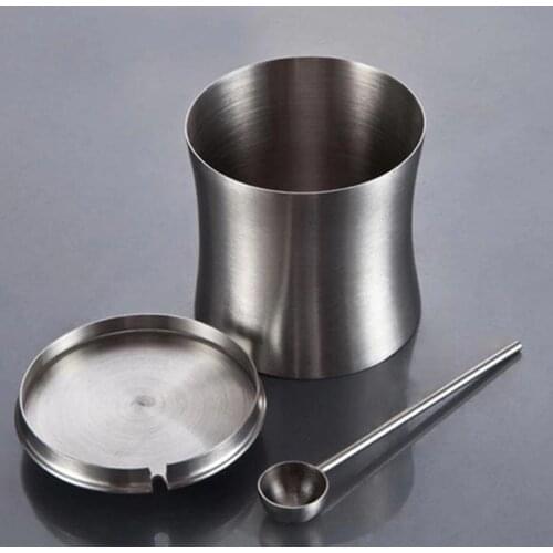 Stainless Steel Small Sugar Bowl Sanded Seasoning Condiment Pot Spice Salt Sugar Pepper Jar with Cover and Spoon Kitchen Gadgets