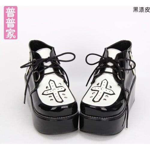Princess sweet lolita shoes Autumn and spring fashion cool students comic punk cross muffin shoes round head shoes women pu9702