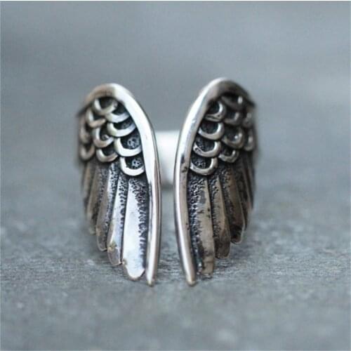 Fashion Adjustable Vintage Angels Wing Mens Ring Classic Jewelry Accessories Resizable for Women Rings Jewellery Gift Punk