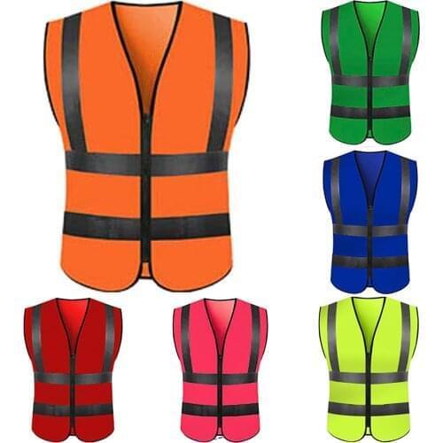 Mens Protective Waistcoat Workwear Outdoor Bicycle Reflective Jackets High Safety Visibility Zipper Riding Vest Striped