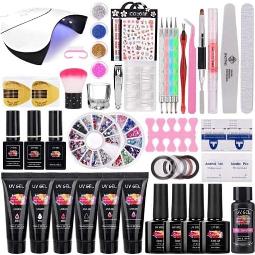 Nail Kit Gel Set UV Nail Dryer Nail Gel Set Varnish Nail Gems Line Sticker Manicure Poly Nail Gel