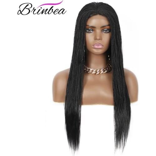 Brinbea 28 Inches Braided Wigs with Baby Hair Long Straight Hair Synthetic 4X4 Lace Parting Hand Lace Front Wigs For Black Women