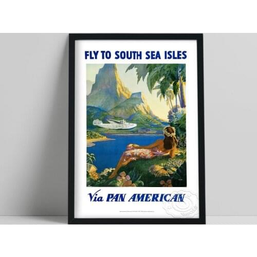 Airline World Travel Poster, Fly To The South Sea Isles Canvas Painting, Vintage Forest Beautiful Girl Wall Picture Home Decor