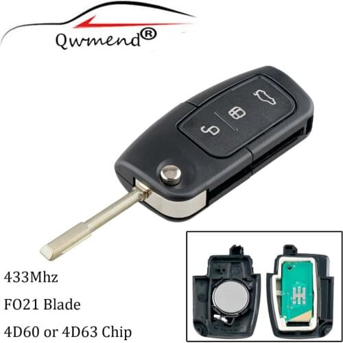 QWMEND 3 Buttons Car Entry Keyless For FORD Mondeo Focus Fiesta Car Remote Key FO21 Blade 4D60/4D63 Chip 433MHz