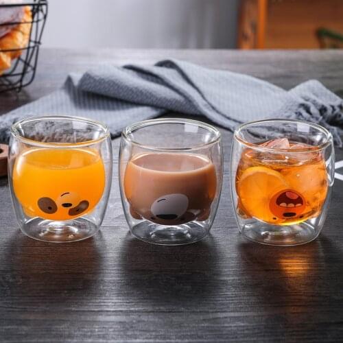Glass Mug Double Wall Glass Mug Panda Bear Animal Double-LayerGlass Mug Coffee Cup Christmas Mug Gift Cute Tea Milk Cup