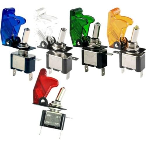 12V 20A Auto Car Boat Truck Illuminated Led Toggle Switch With Safety Aircraft Flip Up Cover Guard Red Blue Green Yellow White