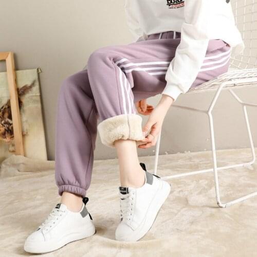 Warm Thicken Drawstring Sweatpants Fashion Korean Style Woman Pants Joggers Women Faux Wool Liner Casaul Trousers 2020 WPY1822