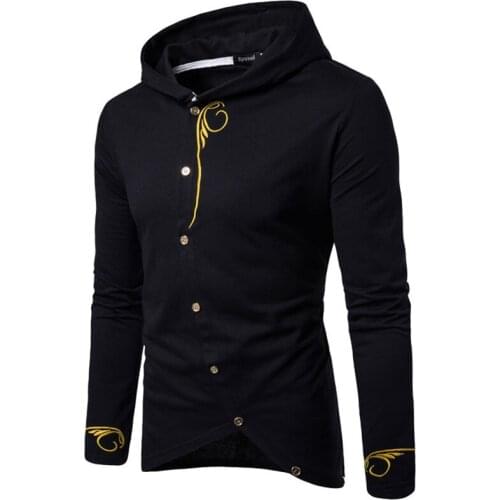 Black Button Hoodie Men 2022 Fashion Gold Embroidery Sweatshirt Mens Hip Hop Streetwear Hoodies Sweatshirts Sudadera Hombre XXL